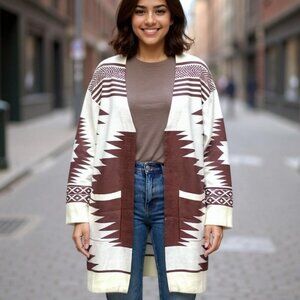 Willow & Wind Neutral Multi Abstract Aztec Tribal Long Sleeve Cardigan NWT